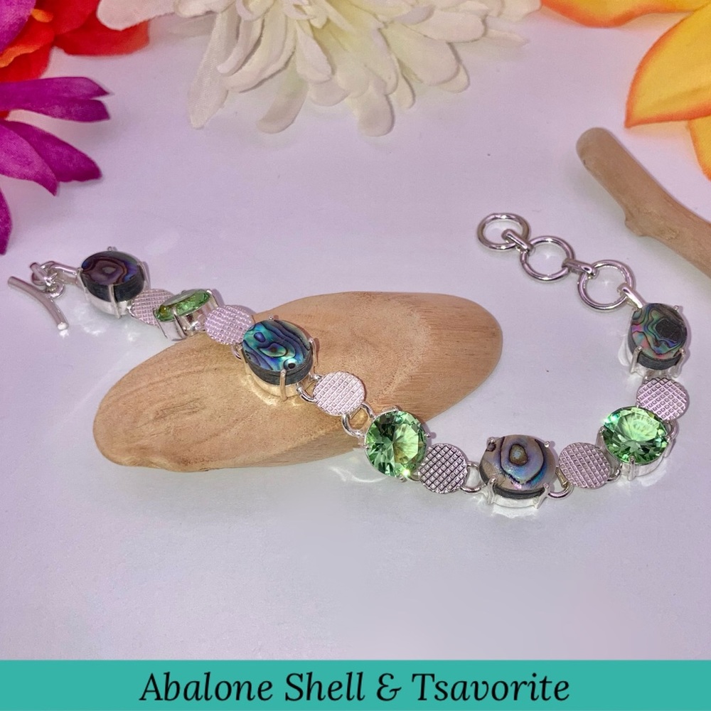 Awesome! Abalone Shell & Tsavorite Gemstone Handmade Bracelet